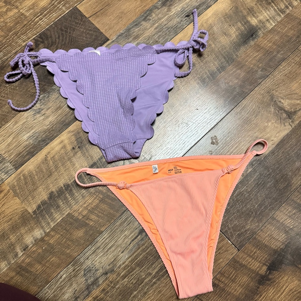Set of Aerie Scalloped Lavender & Coral Ribbed Bikini Bottoms